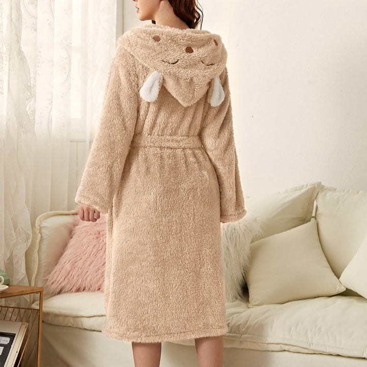 Ciepły Szlafrok Damski z Kapturem i Uszami w Pluszu - Komfortowy Styl na Relaks w Domu 2