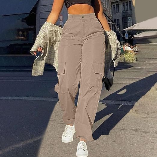 Damskie Spodnie Cargo z Wysokim Stanem i Funkcjonalnymi Kieszeniami 10